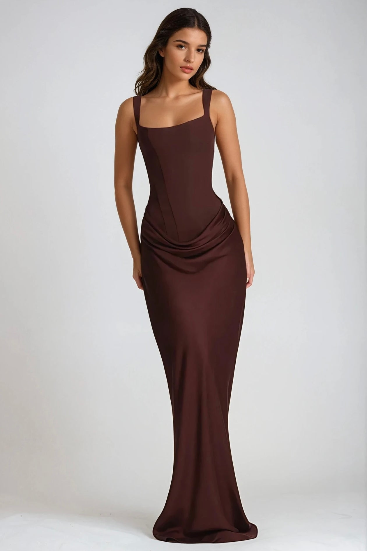 Feyza Corset Draped Maxi Dress In White M Feyza Corset Draped Maxi Dress In White M
