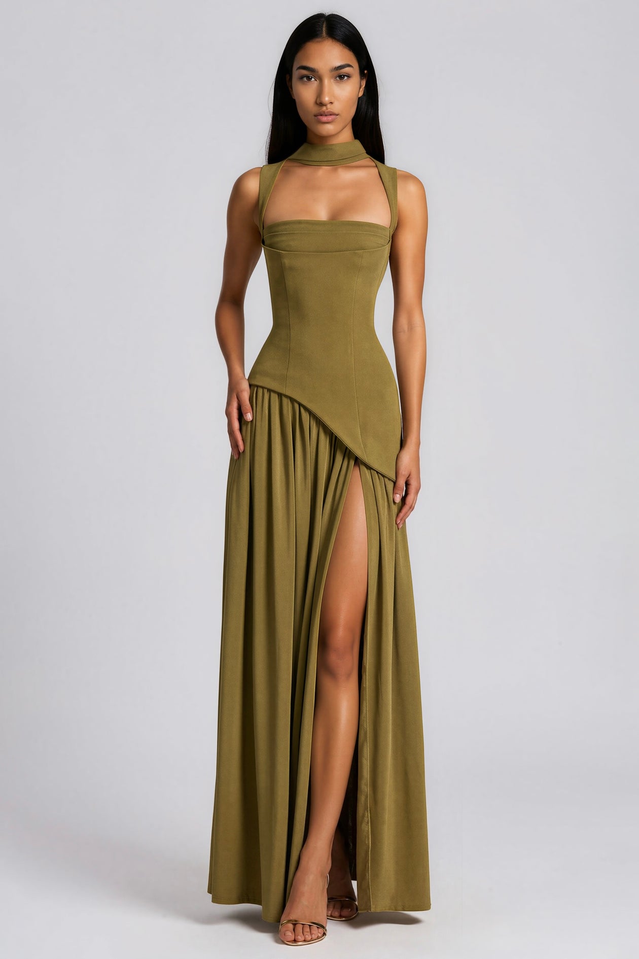 Asymmetrical Corset Maxi Dress | Wedding Guest & Formal Dress | Green